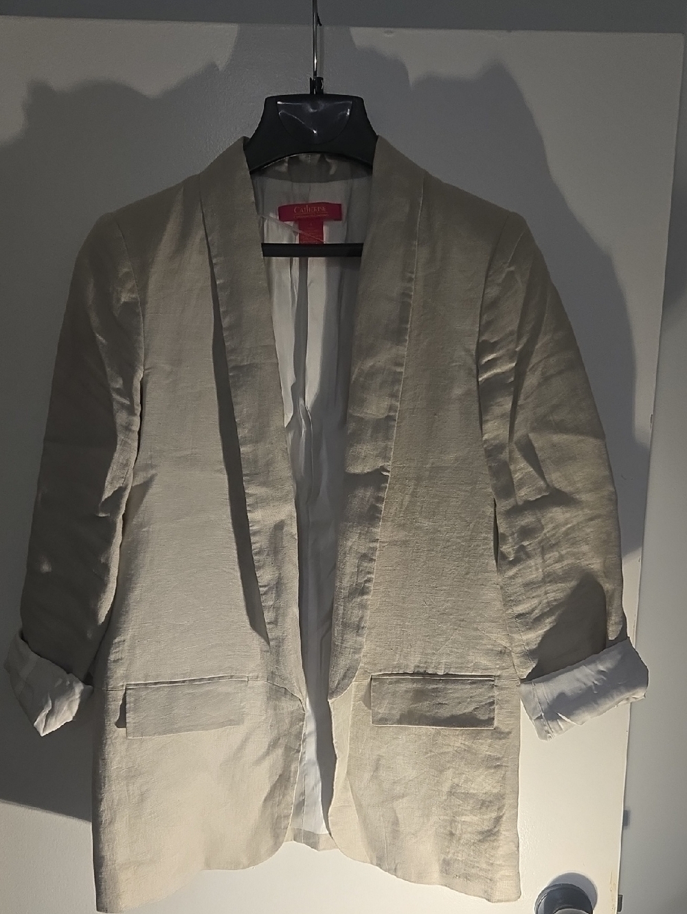 Catherine Malandrino Beige Linen Open-Front Blazer